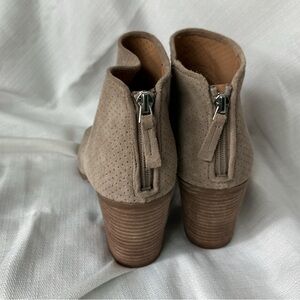 Goldie Taupe Perforated Suede Ankle Booties with Back Zip